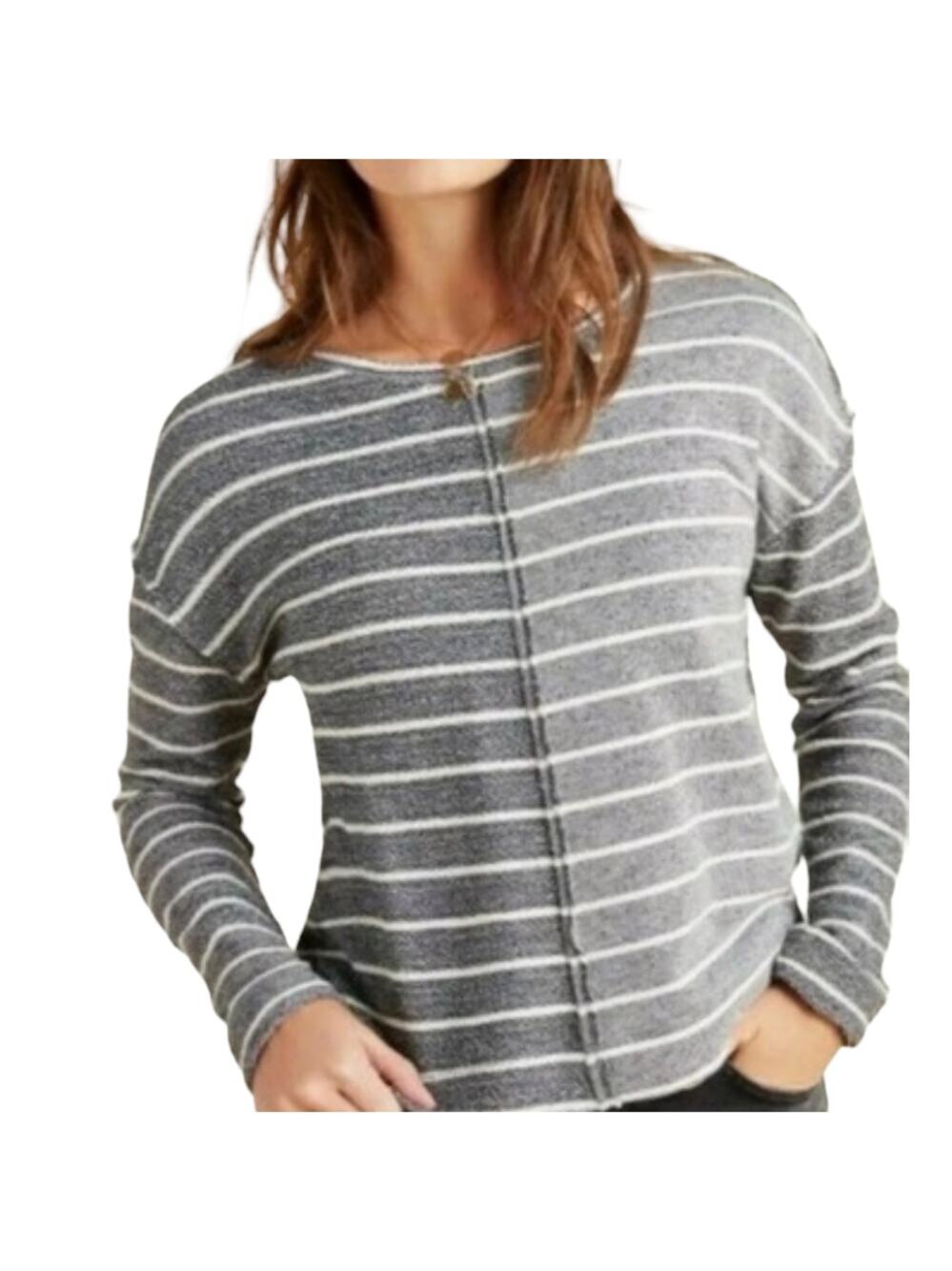 Anthropologie Devin Textured Sweatshirt Toned Grey Striped Sweater sz medium